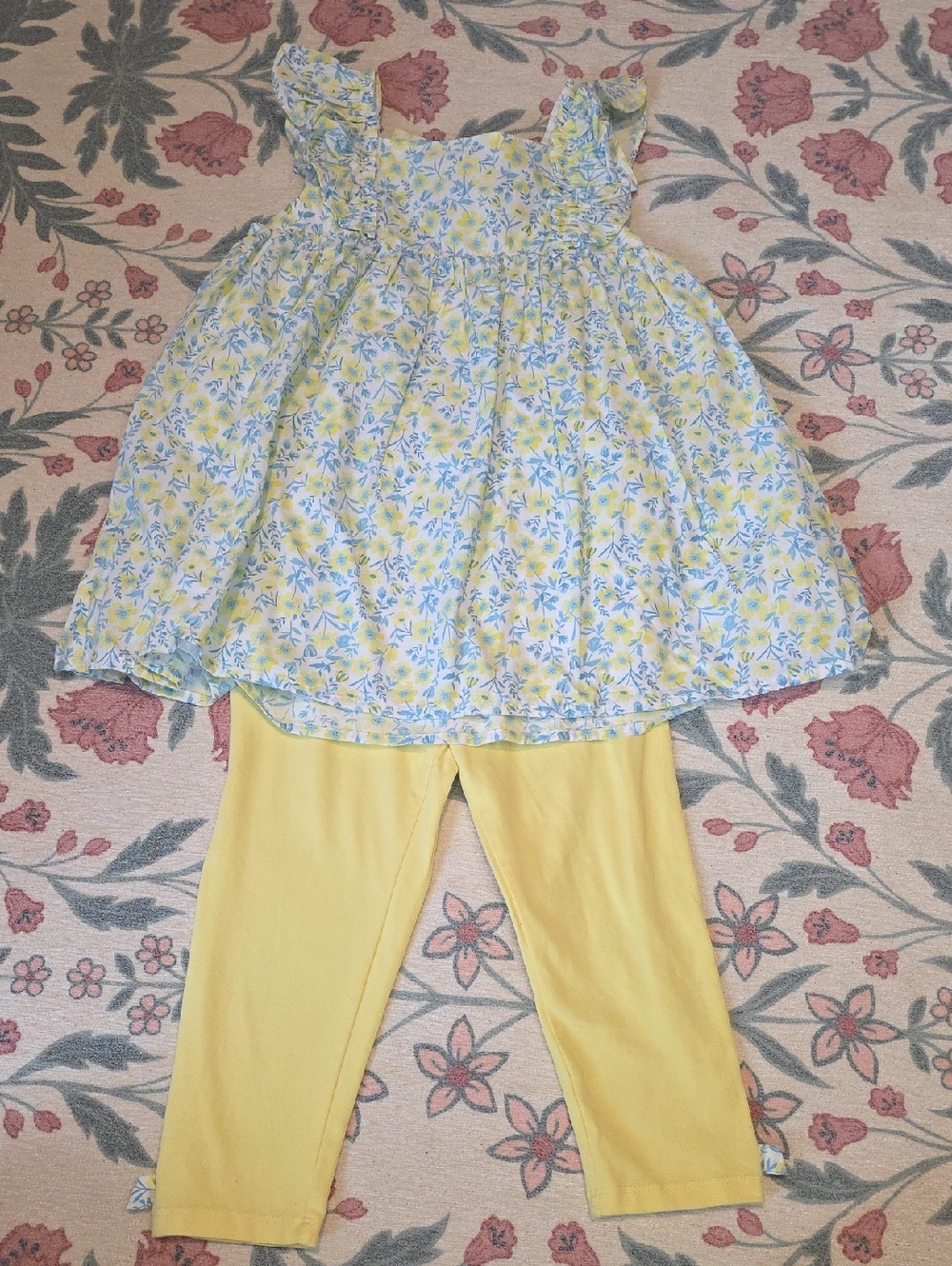 Tommy Bahama Yellow Floral Ruffle Tunic with Yellow Leggings Set